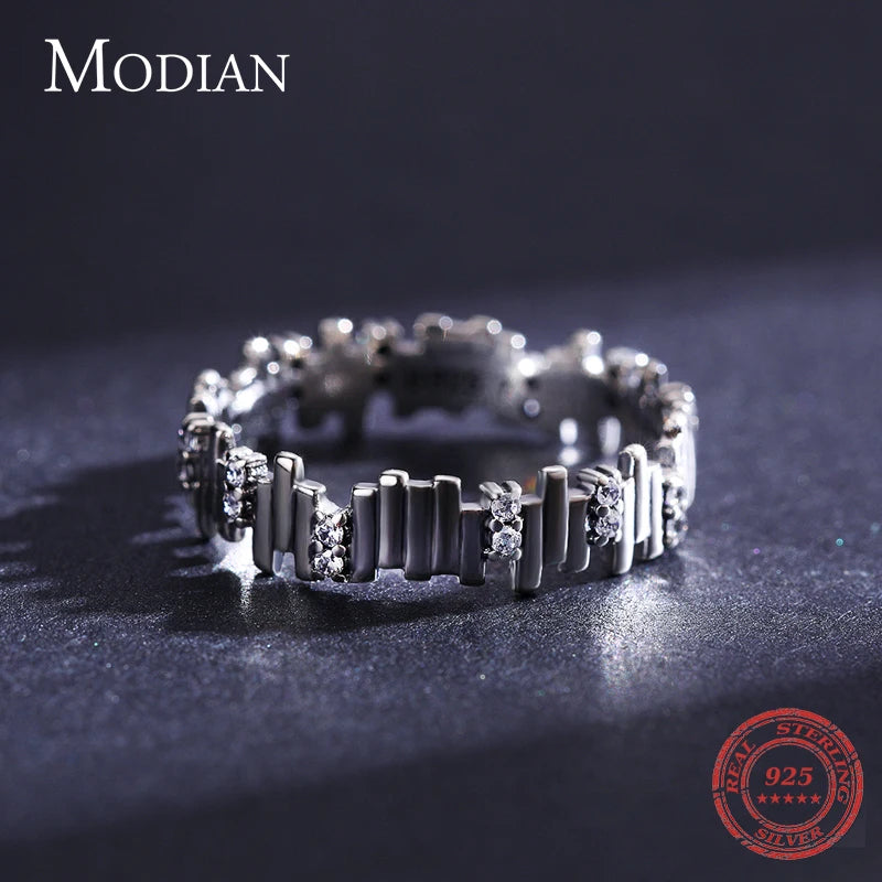 Modian Silver Rings Irregular Geometric Line Art Finger Rings for Women Genuine 925 Sterling Silver Fine Jewelry 2024