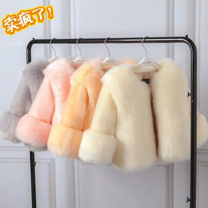 Baby Girls Faux Fur Coat Winter Children Girls Long Sleeve Christmas Jacket Warm Kids Girls Snow Coat Girls Outerwear Clothing