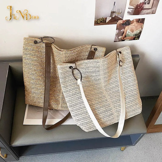 2021 New Casual Large Capacity Tote Women Straw Handbags Luxury Women Designer Lady Shoulder Messenger Bags Female Big Purses