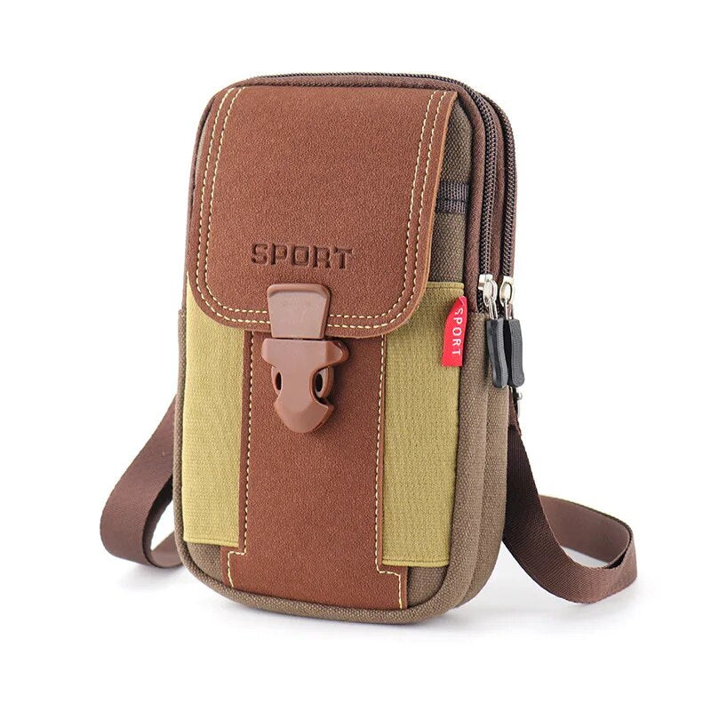 Universal 7'' Waterproof Multifunctional Canvas Mobile Phone Bag Outdoor Traval Bag for Men Man Waist Belt Phone Pouch Holder