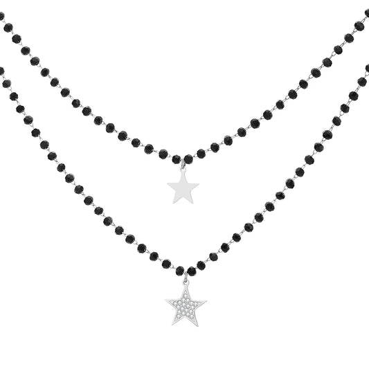 Fashion Double Layer Black Crystal Beads Necklace For Women Stainless Steel Star Choker Necklace Women's Jewelry femme Bijoux