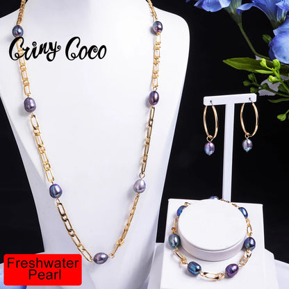 Imitation Tahitian Baroque Women's Jewelry Sets Chain Necklace with Pearls Freshwater Pearl Bracelets Neckalces Set for Women