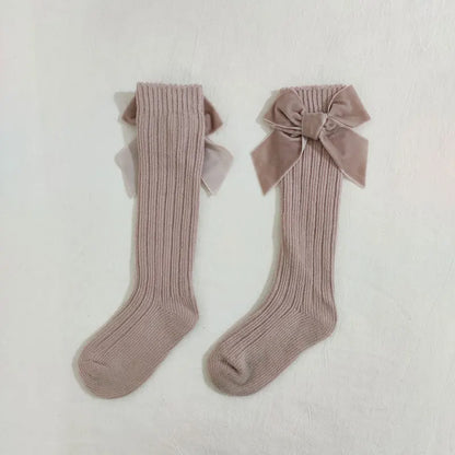 Baby Knee High Socks Winter Autumn Kids Cotton Big Bow Christmas Sock Solid Leg Warmers Girls Toddler Long Socks For 0-5Years