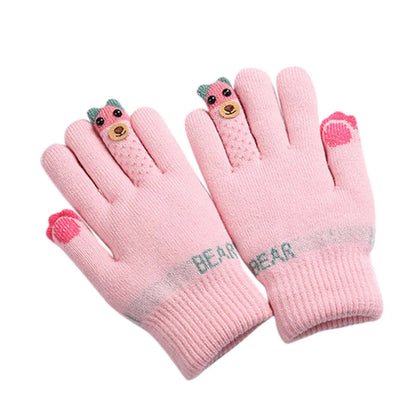 Children Warm Skiing Gloves Baby Boys Girls Winter Kids Cartoon Bear Fleece Knitted Thick Full Finger Mittens Gloves gant enfant