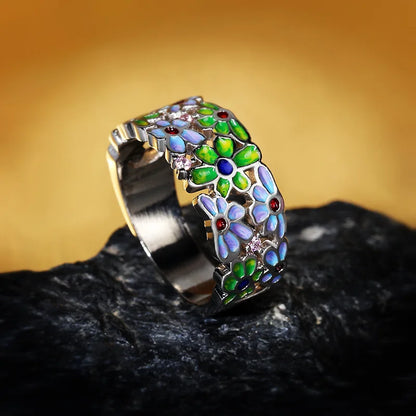 Women's Jewelry Elegant Colored Flower Ring Handmade Enamel Ring Bohemian Style Attending Party Elegant Jewelry for Women