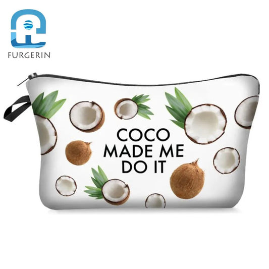 Funny Cute Coconut Print Makeup Bag Gadget Organizer Travel Toiletries Zipper Pouch Cosmetic Storage Zip Lock Bag for Women