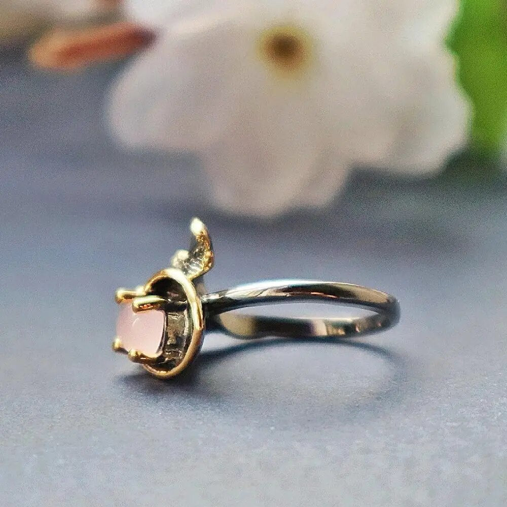 DreamCarnival1989 Fashion Pink Opal Finger Ring for Women 7 8 9 Size Flower Blossom Jewelry Black Gold Color Hot Selling WA11665