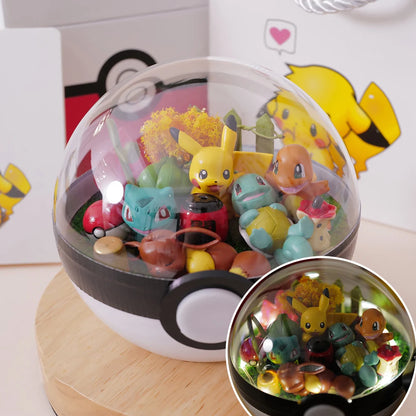 Anime Pokemon Ball Figures Pikachu Pokeball Bulbasaur Handcraft DIY Figures With LED Model Toys Brinquedos Christmas Model Toy