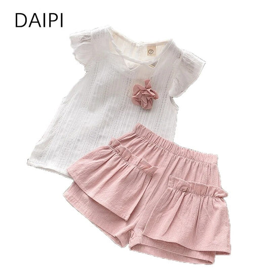 2023 Blast Fashion Girl Clothing Sleeveless O-Neck Polka Bow Shorts Girl Children Summer Clothes Baby Girl Clothes 2 Piece Sets