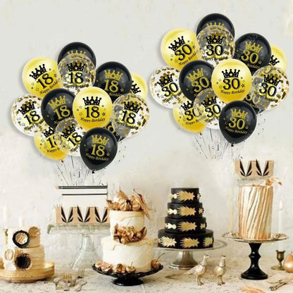 15pcs Latex Happy Birthday Balloon 12 Inch Confetti Balloons 30 40 50 60 70 Years Old Anniversary Wedding Birthday Party Decor