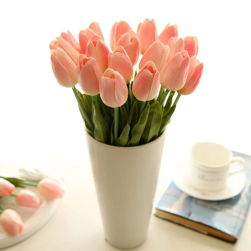 Free Shipping 31PCS/LOT PU Mini Tulip Artificial Flower Real Touch Wedding Floral Bouquet Christmas Home Party Decoration Gifts