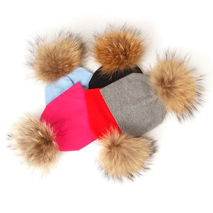 Geebro 0-3 Month Baby Boys Soft Cotton Real Fur pompom Beanies Hats For Newborn Girls Spring Autumn Kids Infants Toddler