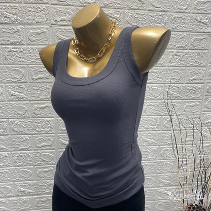 Sexy Slim Cotton White Tank Top O Neck Off Shouled Casual Sports Women's Tops Elastic Ribbed Summer Tank Tops Gray Black Purpl