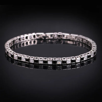 Pera Classic Women Jewelry Austrian Crystal Dark Blue CZ Big Square Silver Color Hand Bracelets Bangles for Christmas Gift B026