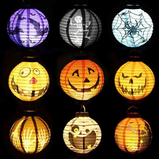 1pc Pumpkin Light Bat Spider Black Paper Orange White Hanging Lantern Halloween Birthday Party DIY Decoration Halloween Supplies