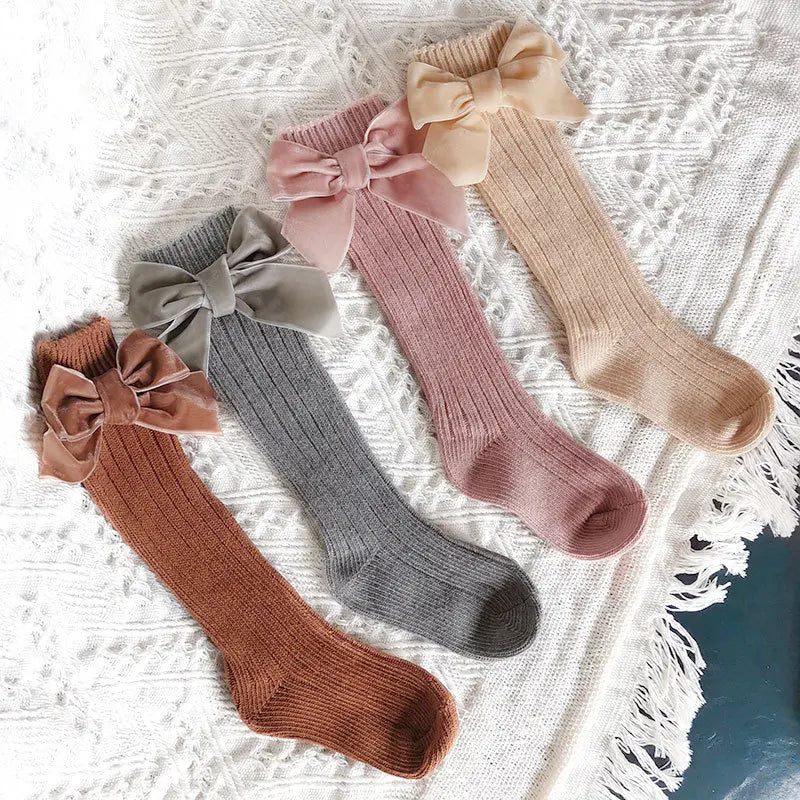 Baby Knee High Socks Winter Autumn Kids Cotton Big Bow Christmas Sock Solid Leg Warmers Girls Toddler Long Socks For 0-5Years