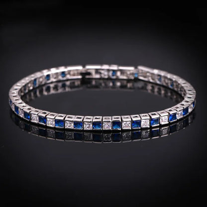 Pera Classic Women Jewelry Austrian Crystal Dark Blue CZ Big Square Silver Color Hand Bracelets Bangles for Christmas Gift B026