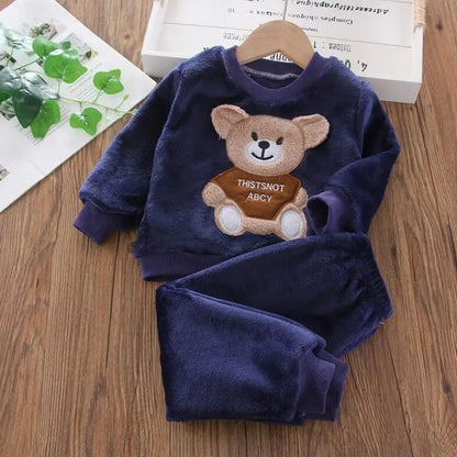 Baby Boys And Girls Clothing Set Tricken Fleece Children Hooded Outerwear Tops Pants 3PCS Outfits Kids Toddler Warm Costume Suit