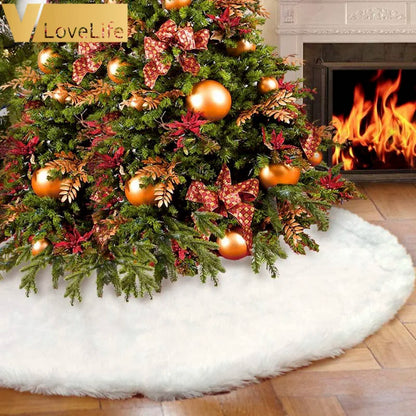 Christmas Tree White Faux Fur cover. Merry Christmas New Year Home Xmas-Tree Christmas Decorations For Tree