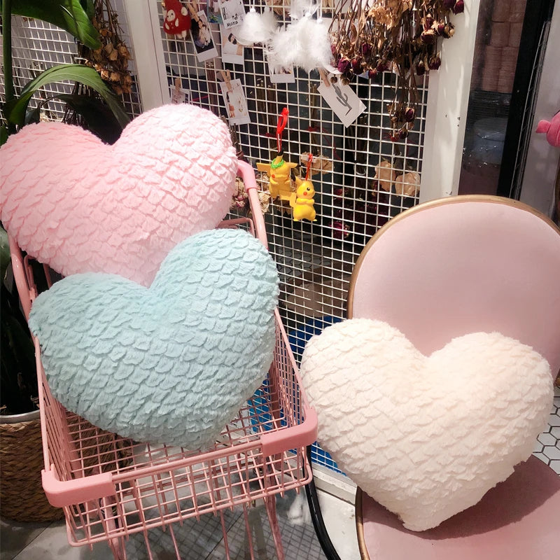 DUNXDECO Pillow Heart Shape Cushion Romantic Fresh Macaroon Umbrella Carved Stuffed Plush Fleece Doll Love Present Seat Cushion