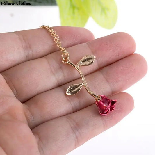 New Fashion Vintage Rose Necklace Pendant Long Chain Charm Simple Necklace Autumn Winter Women's Jewelry Valentine's Day