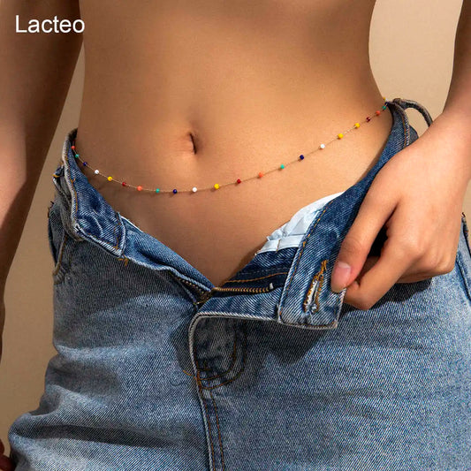 Lacteo Trendy Colorful Rhinestone Beads Belly Waist Chain Beach Star Heart Shape Pendant Sexy Body Chain Women's Jewelry Party