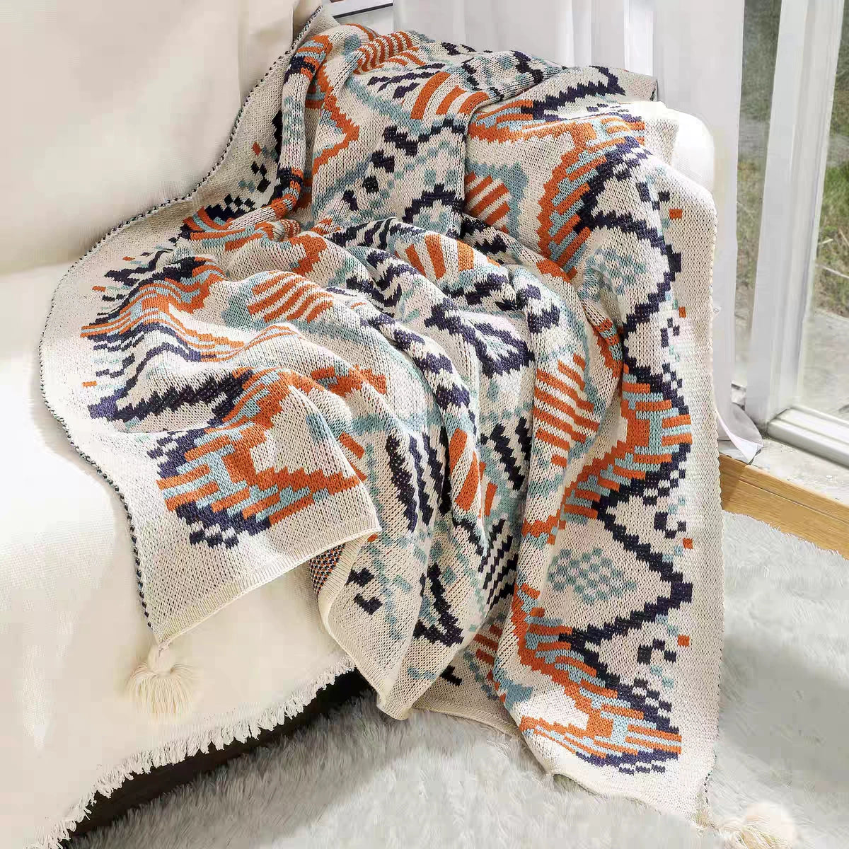 Navajo Knitting Bohemia Baby Air Conditioning Blanket