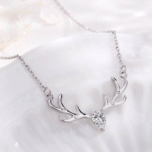 Yilu You Necklace Female S925 Sterling Silver Small Antlers Clavicle Chain Tide Net Red Mori Elk Pendant Christmas Gift