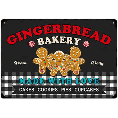 Christmas themed winter gingerbread bakery metal logo retro home kitchen coffee shop wall decoration