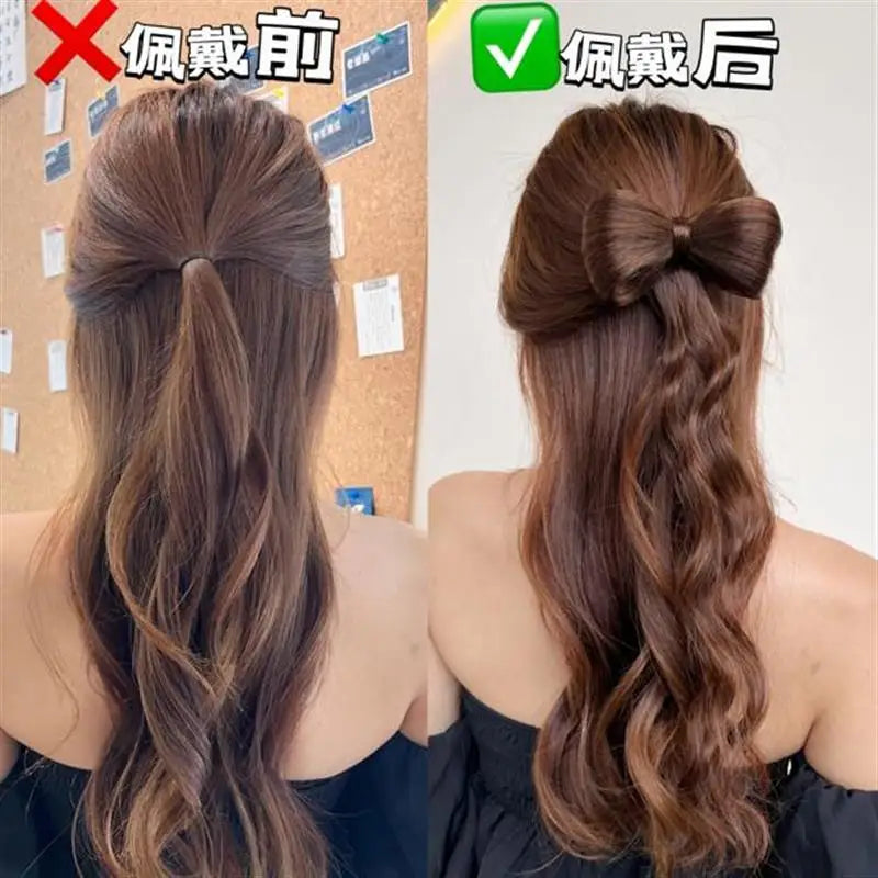 Synthetic Bow knot clip hair bun set clip style hair extensions hair chignons Chicken Feather Claw Double Ball Hair Bag