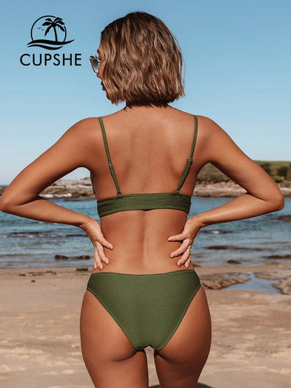 CUPSHE Solid Low Waist Bikini Set Women Triangle Sexy Two Pieces Swimwear 2023 New Girl Plain Beach Bathing Suit Swimsuits