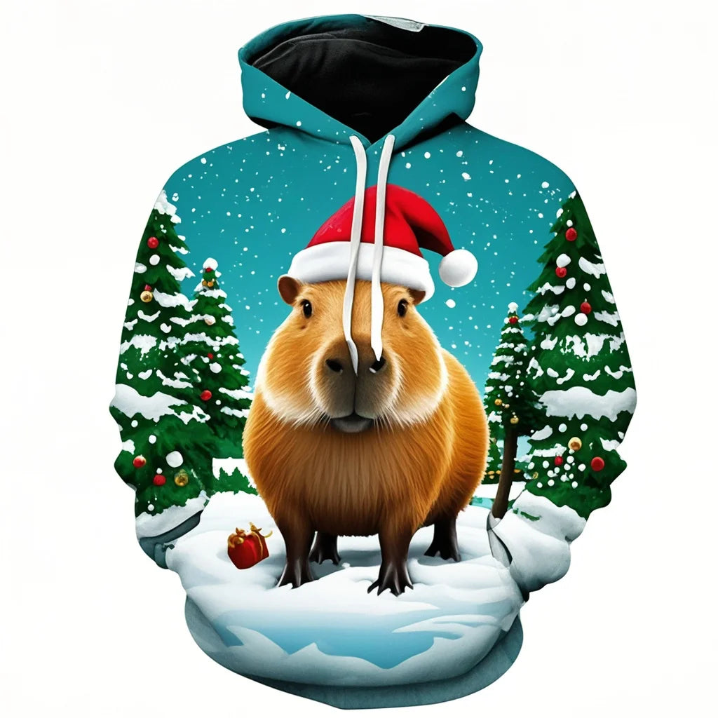 Harajuku New 3D Printing Cute Animals Capybara Hoodies For Men Women Clothing Funny Christmas Hooded Hoody Kid Sweatshirts Top