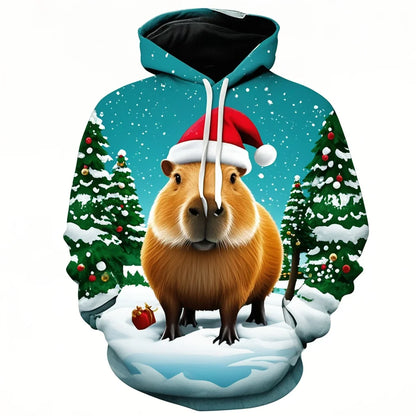 Harajuku New 3D Printing Cute Animals Capybara Hoodies For Men Women Clothing Funny Christmas Hooded Hoody Kid Sweatshirts Top