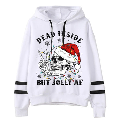 Oversized Hoodie Dead Inside But Jolly Af Christmas Skeleton with Xmas Lights Print Women Hoodies Vintage Aesthetic Sweatshirts