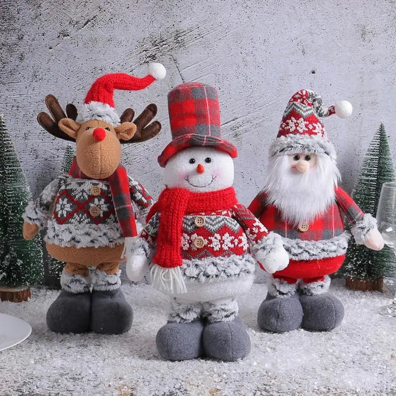 Christmas Telescopic Doll Tabletop Decorations Snowman Figure Plush Toy Doll Santa Claus Reindeer Stuffed Standable Long Leg