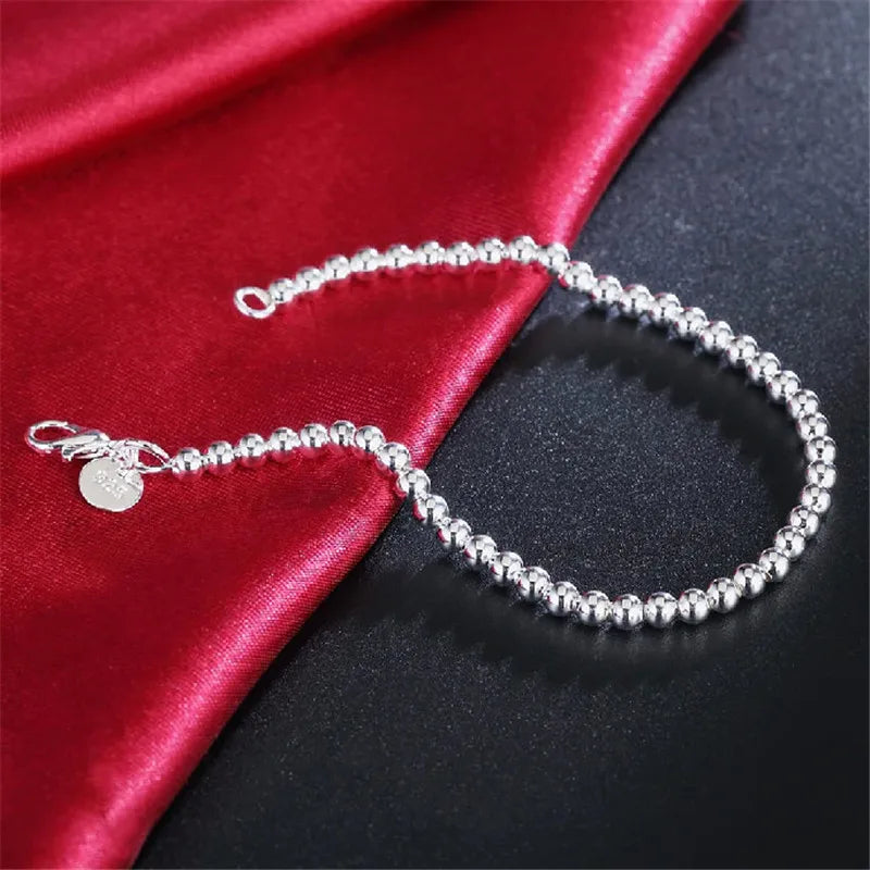 925 sterling silver Classic 4MM round beads chain Bracelets for women Fashion Party Wedding Accessories Jewelry Christmas Gifts