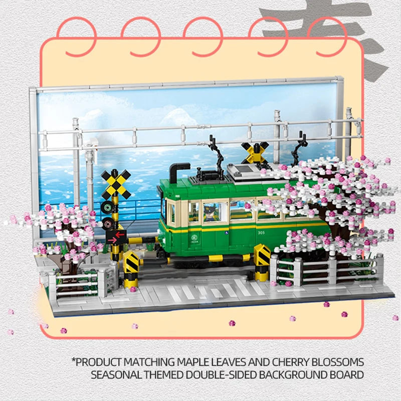 1921PCS Kamakura Train Building Blocks Japanese Street View Classic Anime Scene Model Bricks Set With Mini Figures Kids Toy Gift