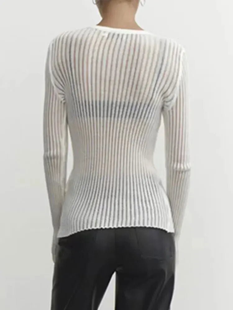 Solid Long sleeve round Neck Rib Knitted Cut Sweater