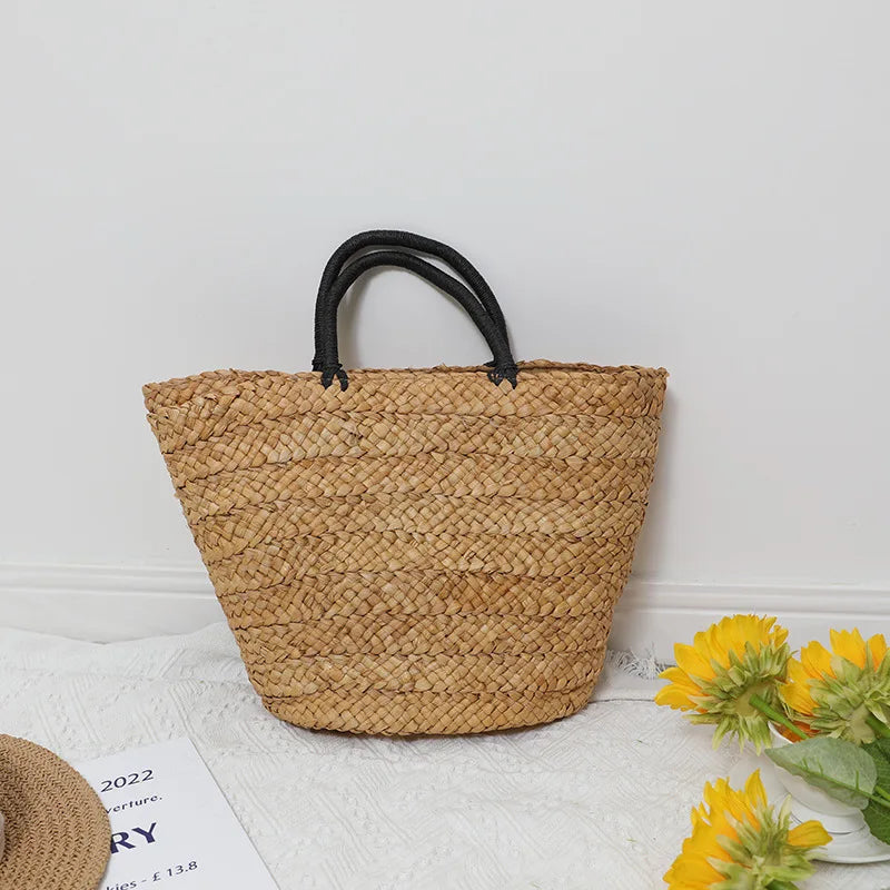 Bohemian Large Capacity Beach Women's Straw Bag Stylish Minimalist Handbag Natural Grass Hand Woven Designer Female Shoulder Bag