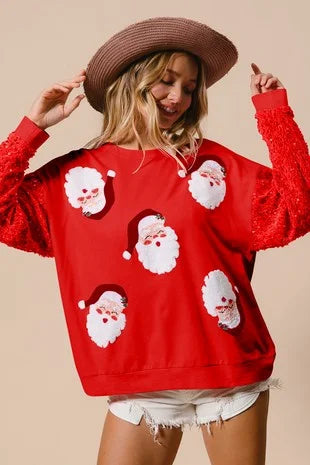 2025 Winter New Santa Claus Christmas Tree Soldier Pattern Sequins Loose Pullovers Tops Fashion Long Sleeve Tshirt Sweatshirt