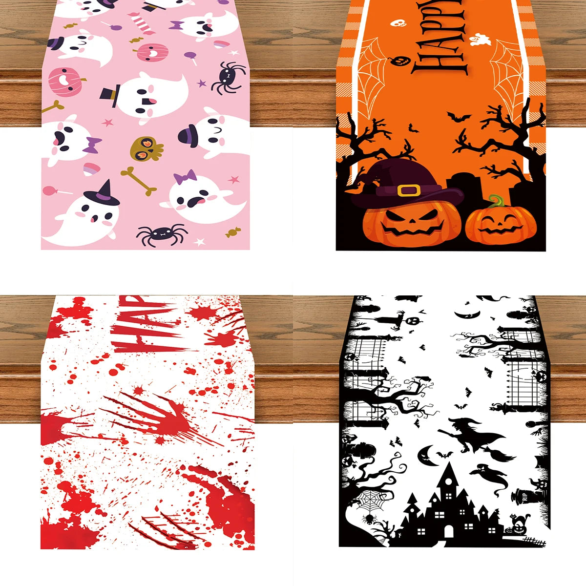 Halloween Pumpkin Ghost Table Runner Happy Halloween Party Decorations 2024 For Home Kitchen Dining Candy Castle Table Covers