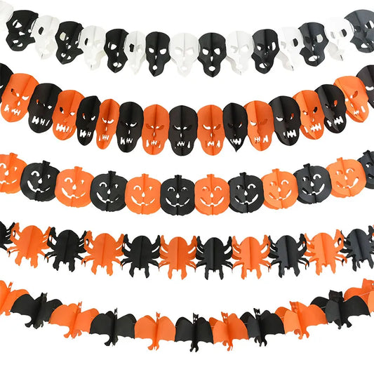 3m Halloween Banners Pumpkin Spider Ghost Head Paper Garland for Halloween Party Decoration Bat Skull Paper Chain DIY Supplies