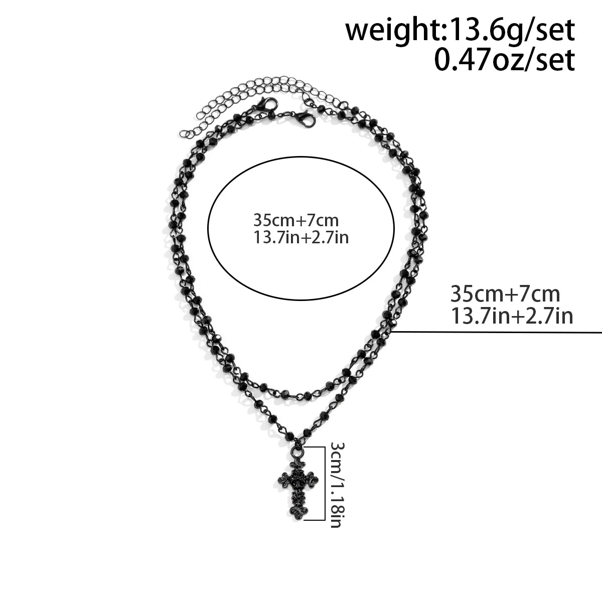 2Pcs/Set Gothic Black Cross Jesus Pendant Necklace for Women Punk Vintage Star Moon Beads Chain Halloween Jewelry Accessories