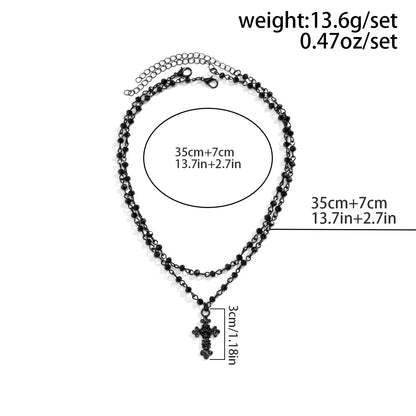 2Pcs/Set Gothic Black Cross Jesus Pendant Necklace for Women Punk Vintage Star Moon Beads Chain Halloween Jewelry Accessories