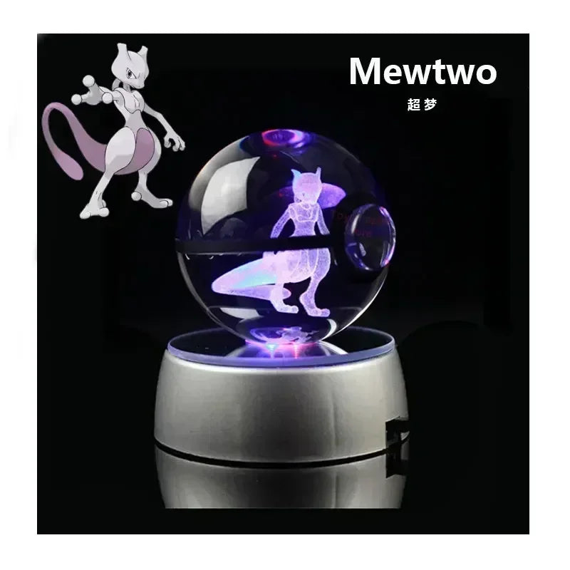 Pokemon 3D Crystal Ball Pikachu Figure Pokeball Engraving Crystal Charizard Model with Led Light Base Toys Anime Christmas Gift