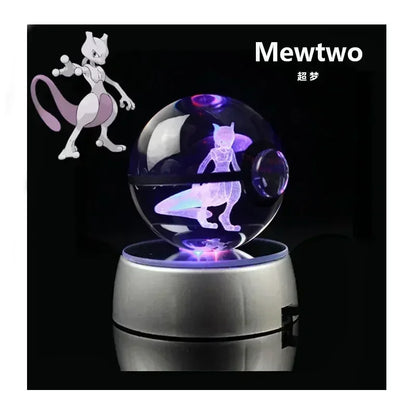 Pokemon 3D Crystal Ball Pikachu Figure Pokeball Engraving Crystal Charizard Model with Led Light Base Toys Anime Christmas Gift