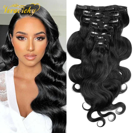 Veravicky Body Wave Brazilian Machine Made Remy Hair 7PCS/Set 10PCS/Set Clip In Hair Extensions 12 to 24 Human Hair Clips