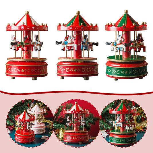 Christmas Musical Carousel Carousel Horse Collectable Figurine 6.3inch Rotating Musical Horse Birthday Gifts for Children Kids