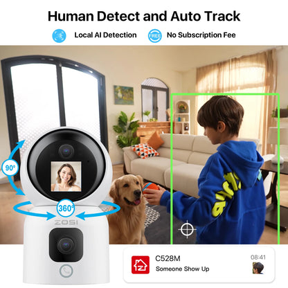 ZOSI C528 6MP/4MP HD Dual-Lens Indoor WiFi Security Camera Plug-in 360° Views Pan/Tilt Home Surveillance Baby/Pet Dog Monitor