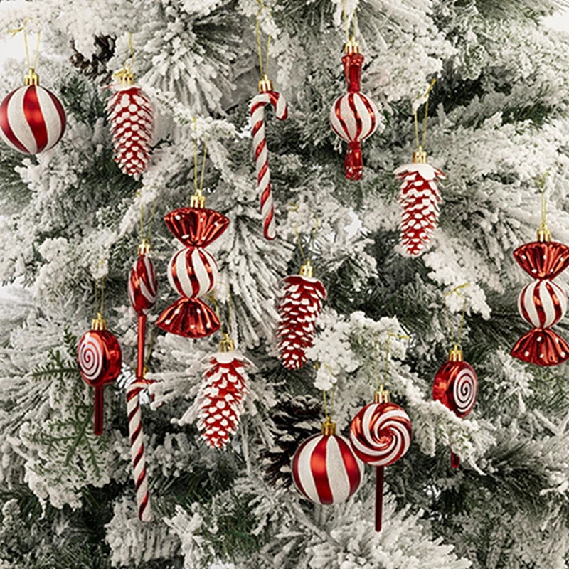 Merry Christmas Ball Candy Cane Pendants Ornaments Christmas Tree Pendant Decoration for Home New Year 2025 Exquisite Xmas Gift